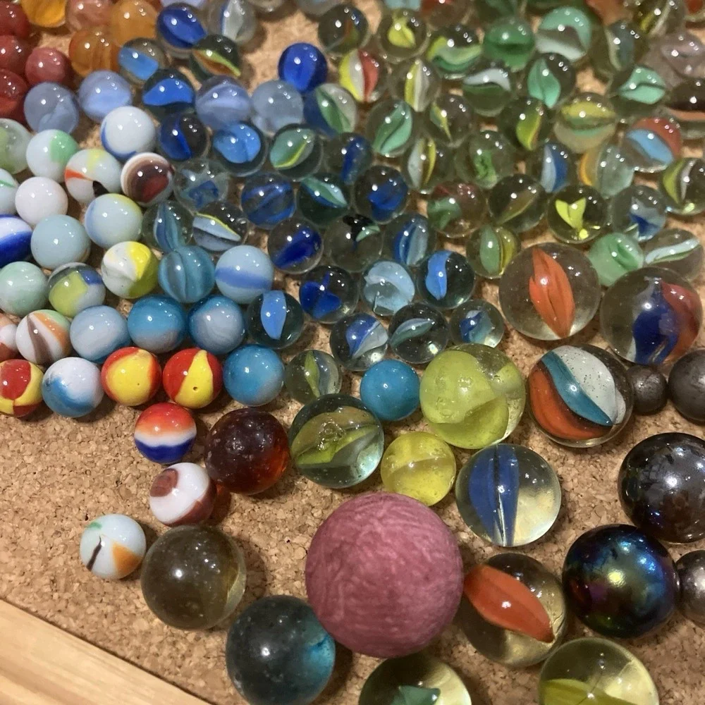 Vintage Mixed Marble Lot Plus Marble Pouch Shooters Steelies Cats Eye